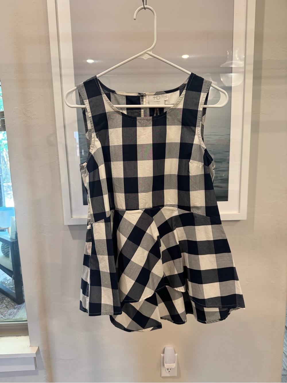 Anthropologie x HD in Paris Navy and White Gingham Peplum Camisole